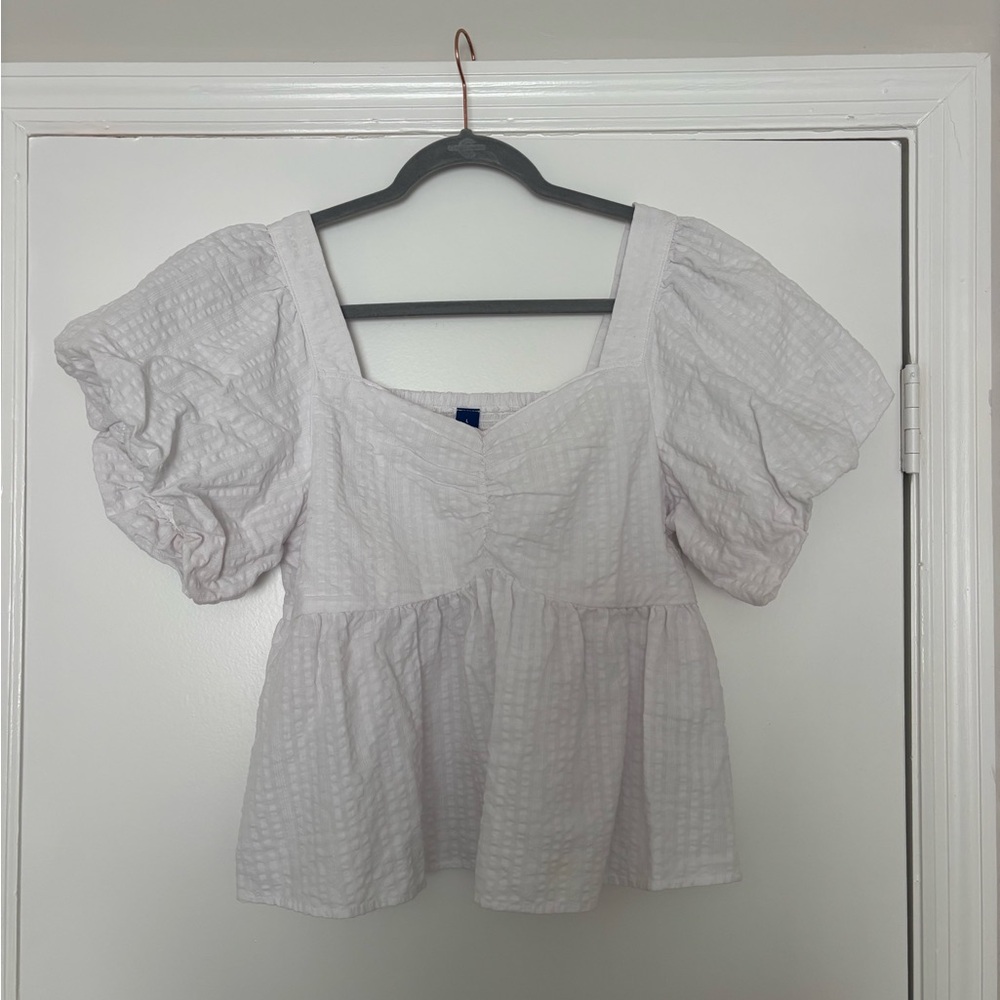Old Navy White Textured Puff Sleeve Blouse